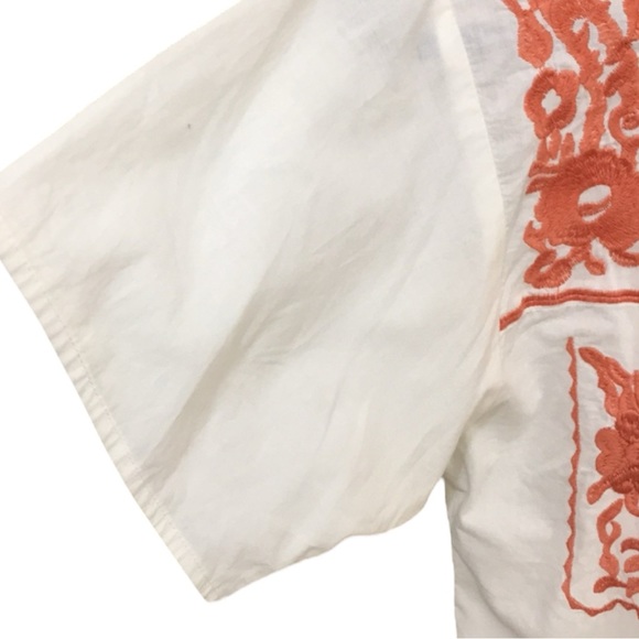Cream & orange floral embroidered blouse - Sz M - Picture 5 of 6